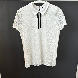 Karl Lagerfeld White Lace Blouse with Tie Front